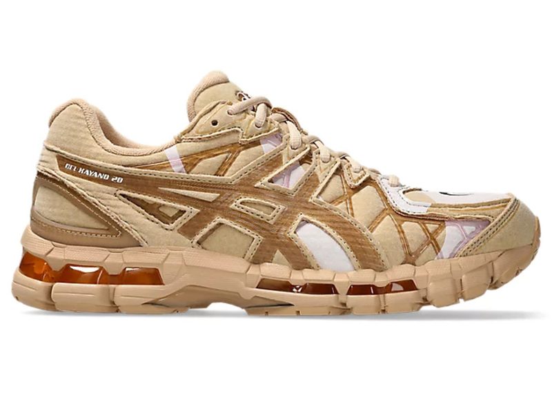 side right view of sand running shoe from asics