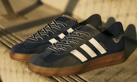 gazelle sneakers sitting on concrete step