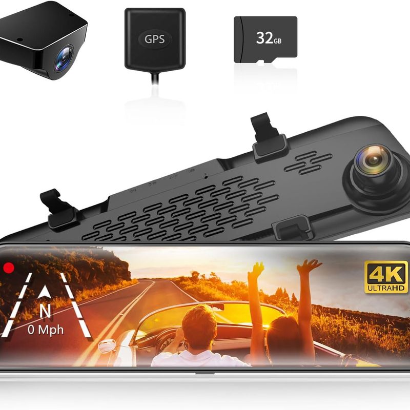 Wolfbox G840S 12" 4K Mirror Dash Cam Backup Camera