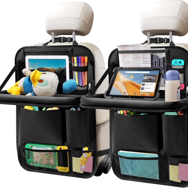 Zecirl 2Pack Car Backseat Organizer with Foldable Table Tray