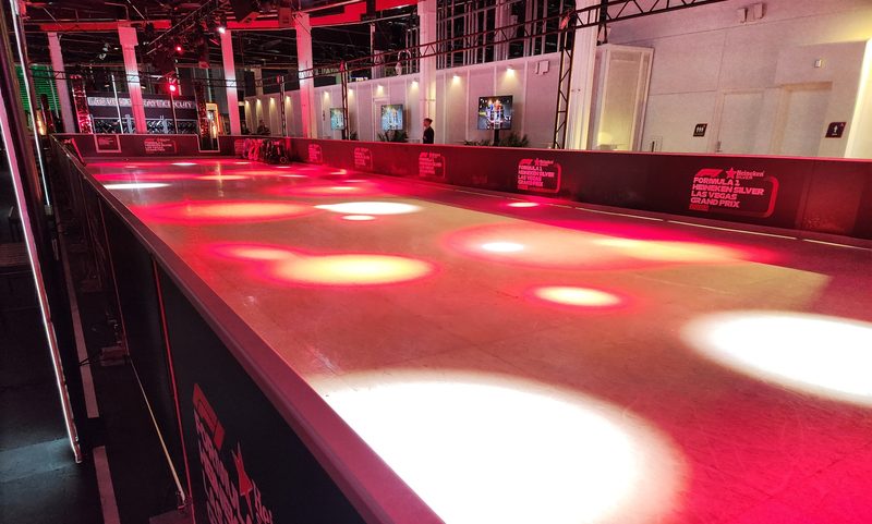 A skating rink set up for guest use in the Paddock Club.