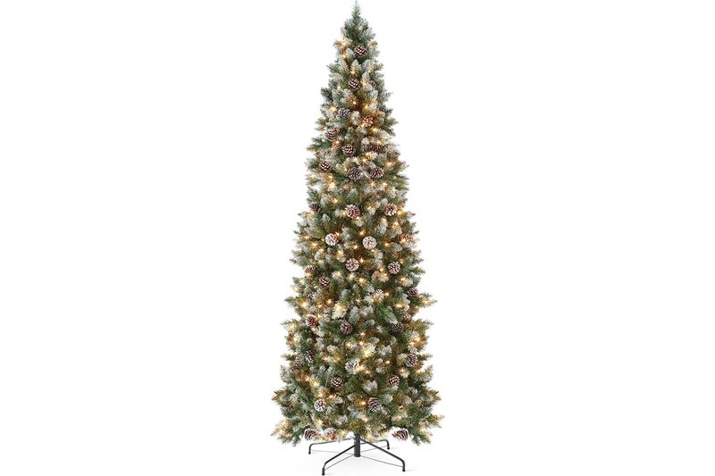 The Best Choice Products 4.5ft Pre-lit Pencil Christmas Tree on a white background