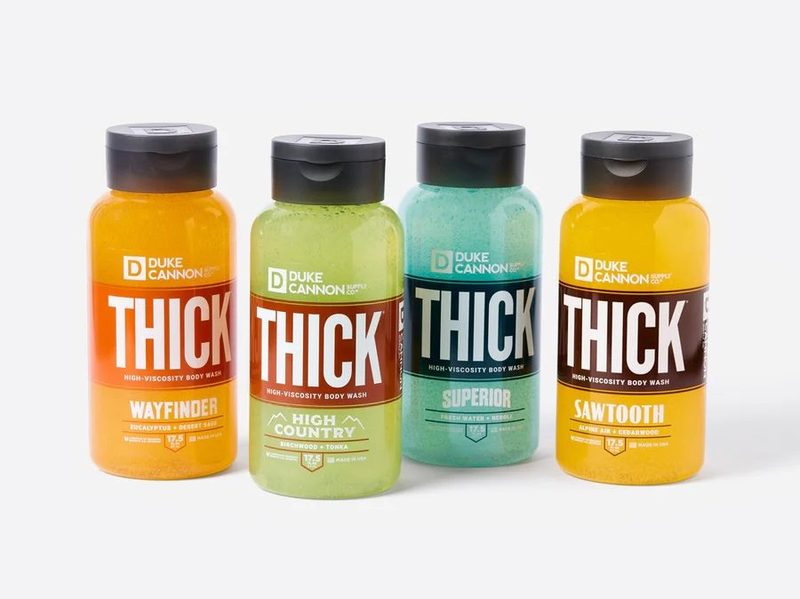 A display of the four bodywashes available in the Duke Cannon Scent Seeker Bundle.
