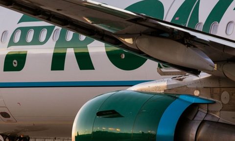 Frontier airlines aircraft closeup