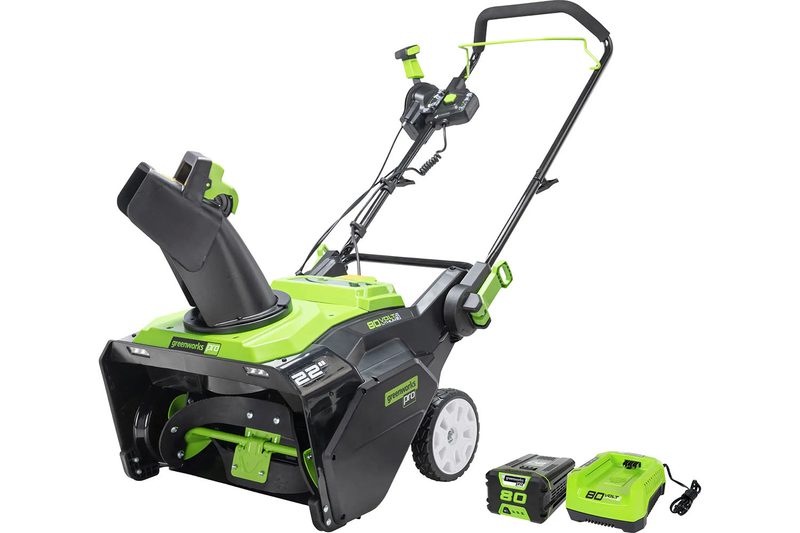 The Greenworks 80V Cordless Brushless Snow Blower on a white background.