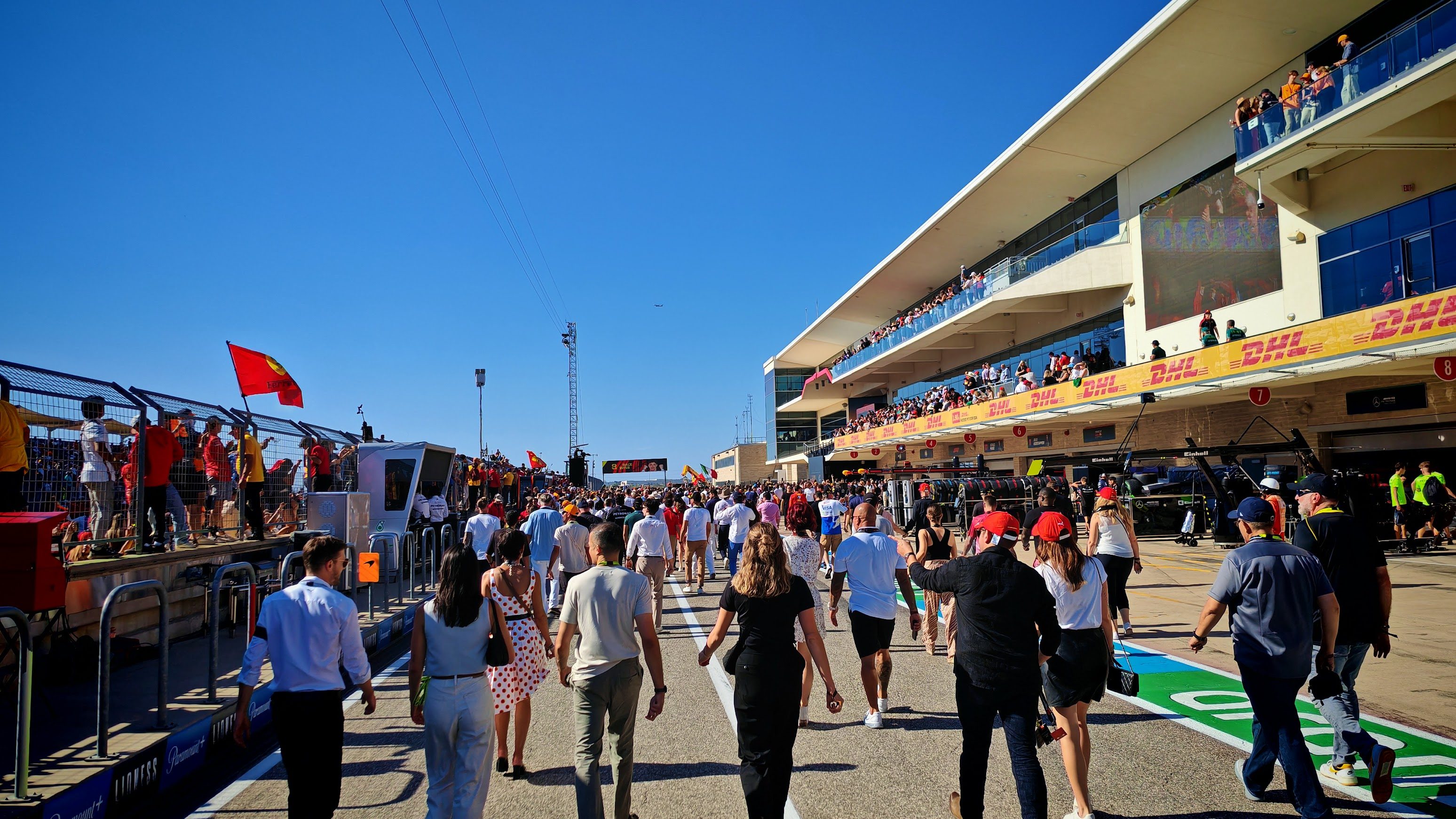 View down the COTA pit lane during the US GP