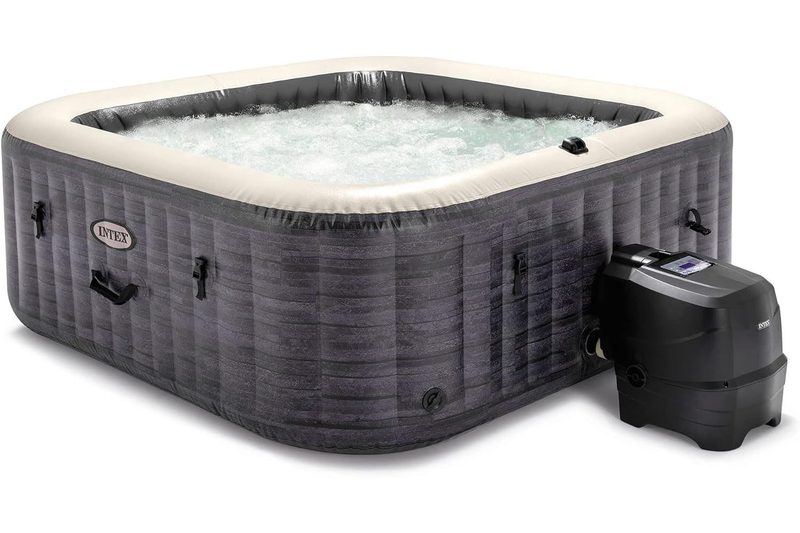 The Intex PureSpa Greystone Deluxe Spa Set on a white background.