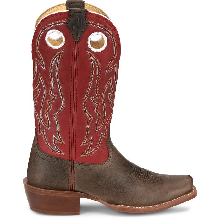 red and brown cowboy boot