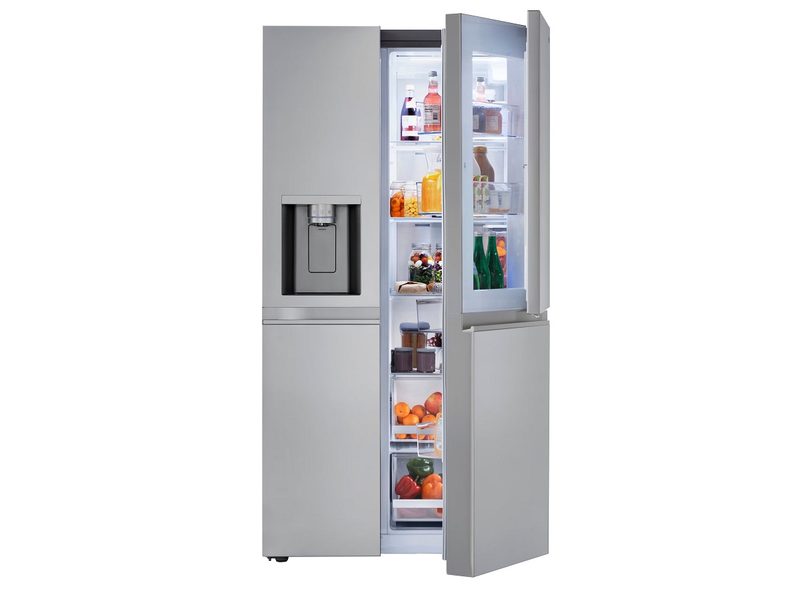 The LG 27.12 Cu. Ft. Door-in-Door Side-by-Side Refrigerator with right-side doors open.