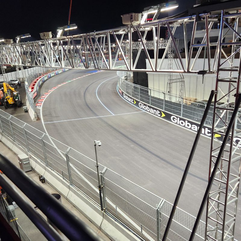 Las Vegas Grand Prix race circuit at night.