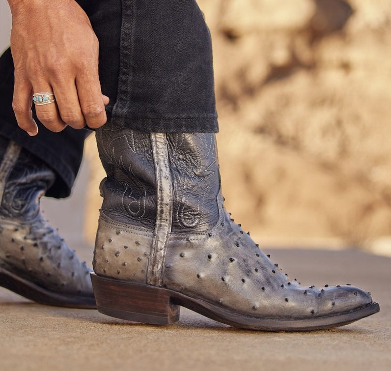 closeup up on mens cowboy boots