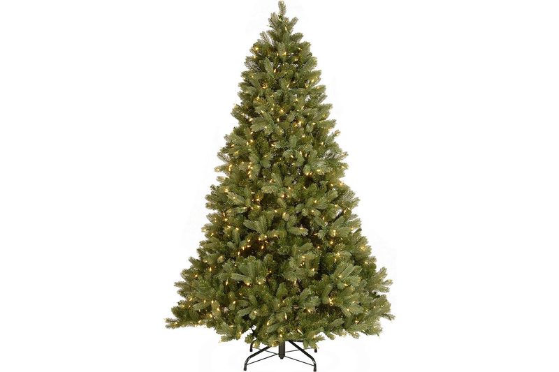 The National Tree Company Pre-Lit Feel Real Artificial Full Downswept Christmas Tree on a white background