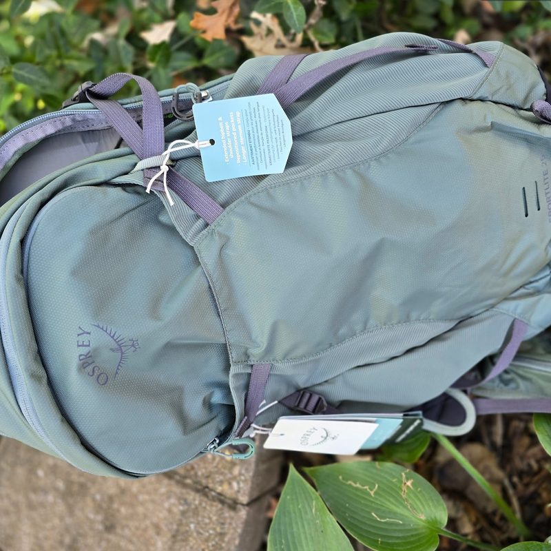 Close up of Ospery day pack bag outside