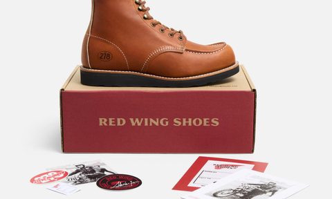 red wing heritage boot on top of shoe box
