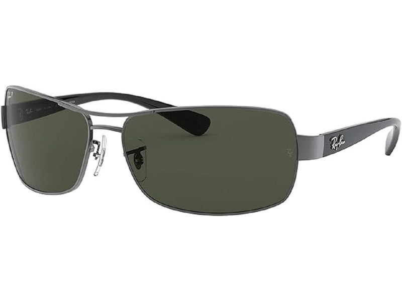 The Ray-Ban RB3379 Rectangular Sunglasses on a white background.