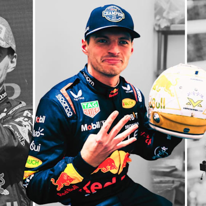 Red Bull driver Max Verstappen signaling his fourth F1 Drivers' Championship.