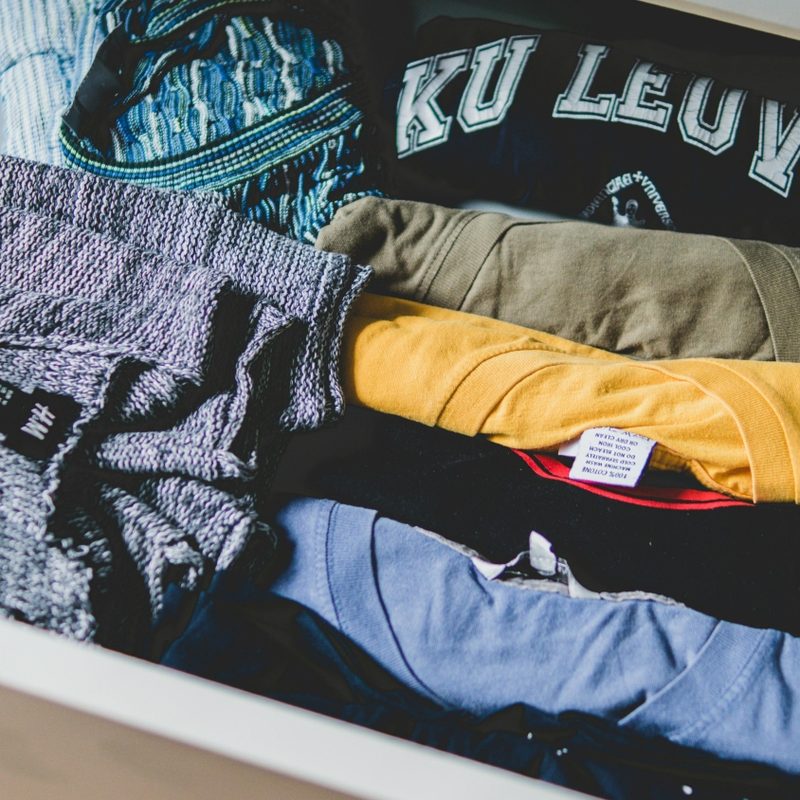 Shirts in a bin