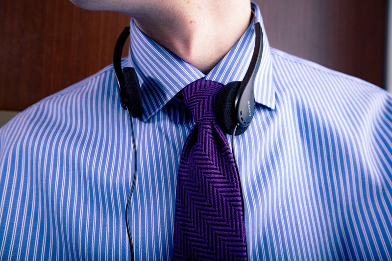 The Tie Bar tie knot with headphones