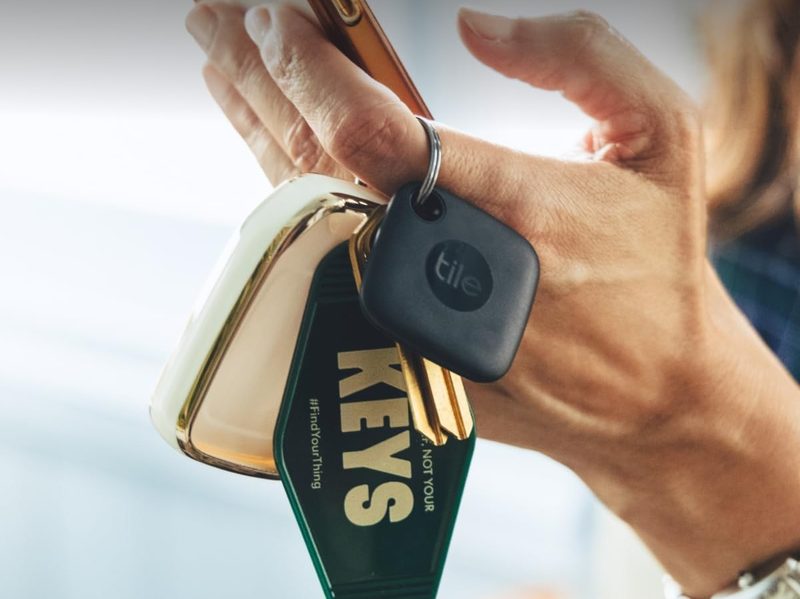 The Tile Mate Bluetooth tracker with keys.