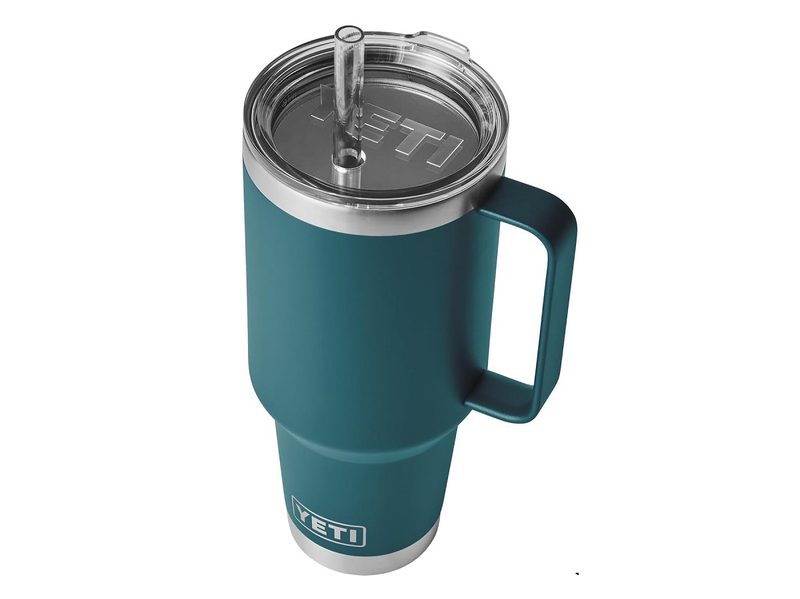 The Yeti Rambler 42 oz Tumbler with Handle and Straw Lid on a white background.