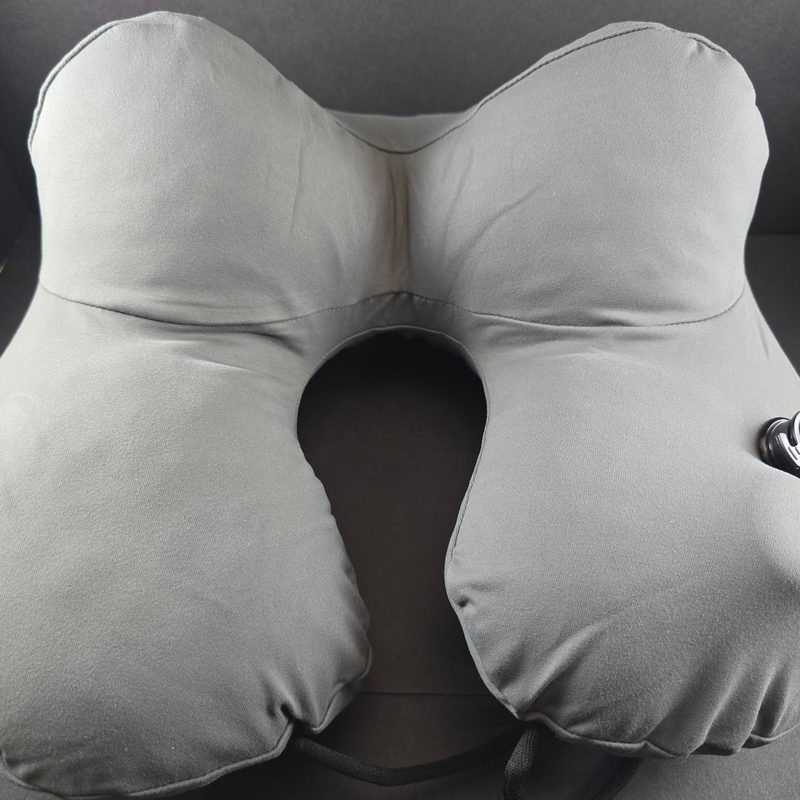 Close up of an inflatable travel pillow