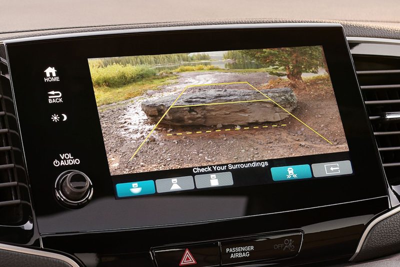 Closeup of Honda's TrailWatch off-road navigation system inside a 2025 Passport TrailSport SUV.