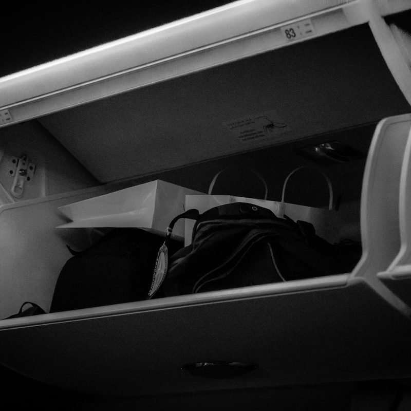 Overhead bin on an airplane