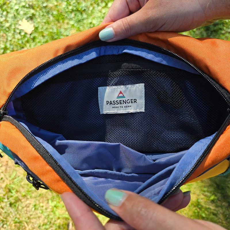 Close up of the interior of the Passenger hip bag