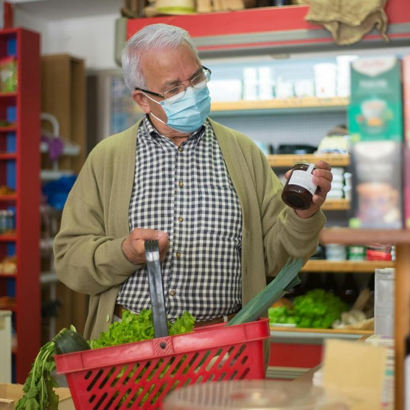 Man checking label