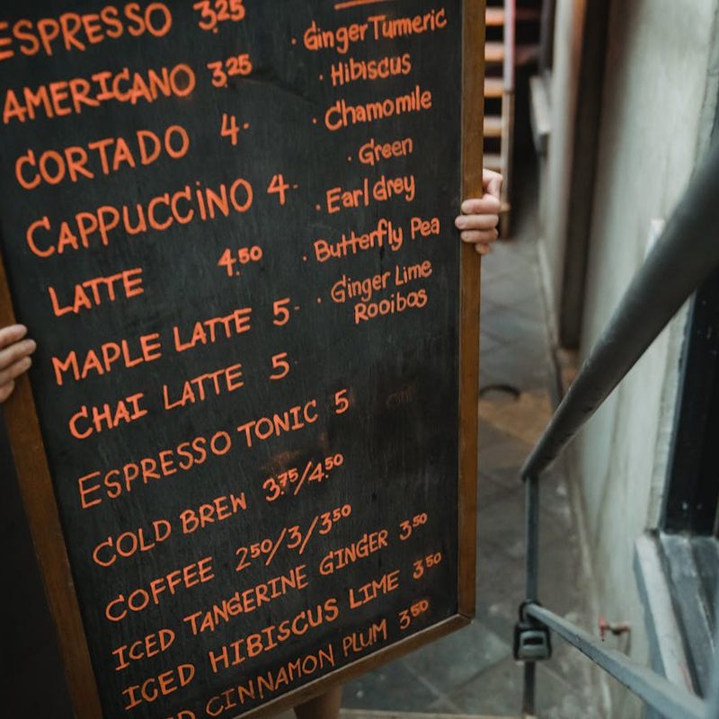 coffee shop order menu