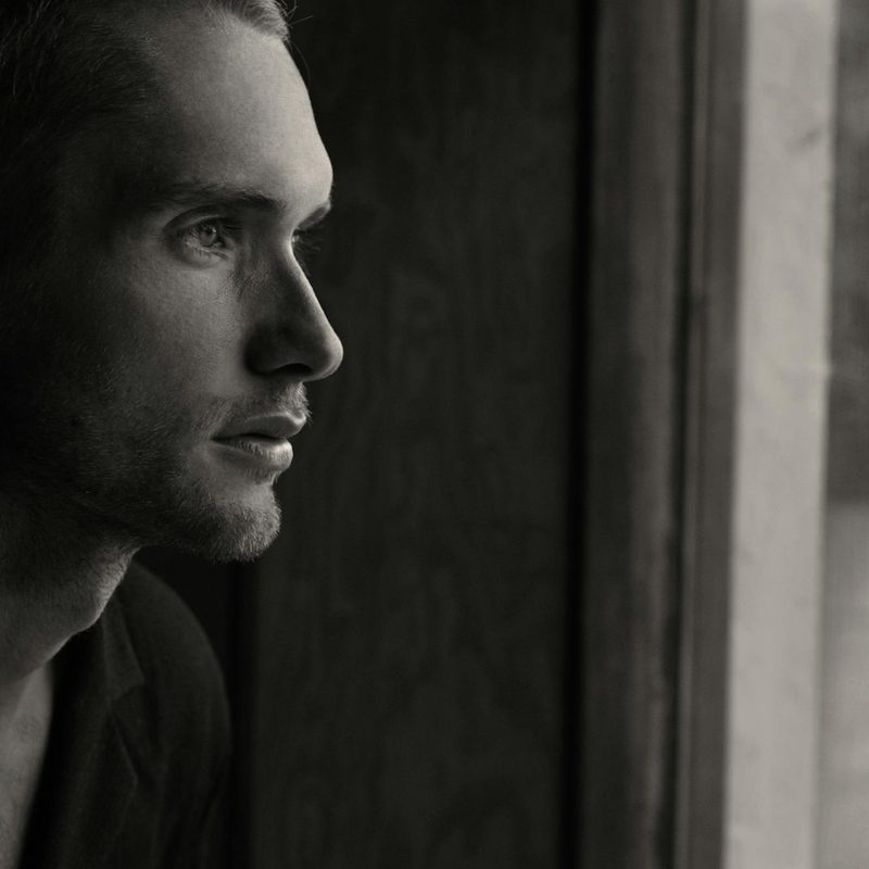 Man thinking black and white picture