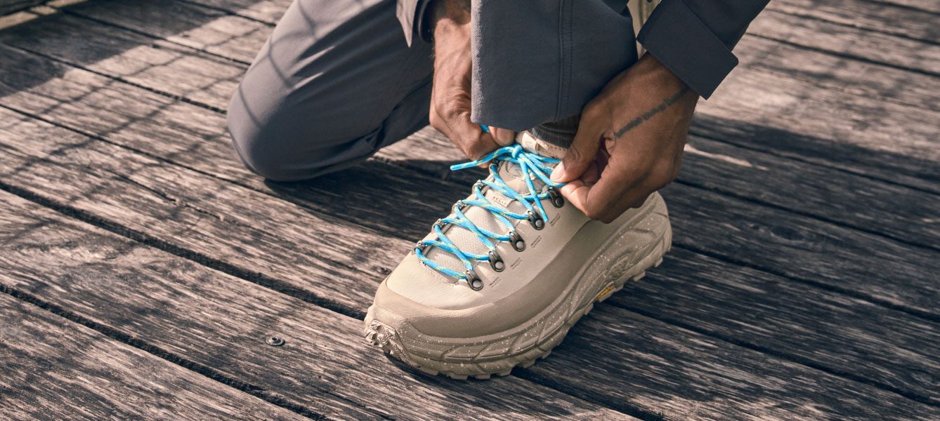 close up on white hiking shoe