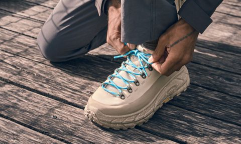 close up on white hiking shoe