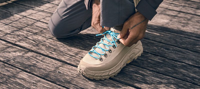 close up on white hiking shoe