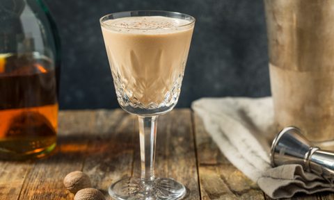 Boozy cold Brandy Alexander cocktail with nutmeg