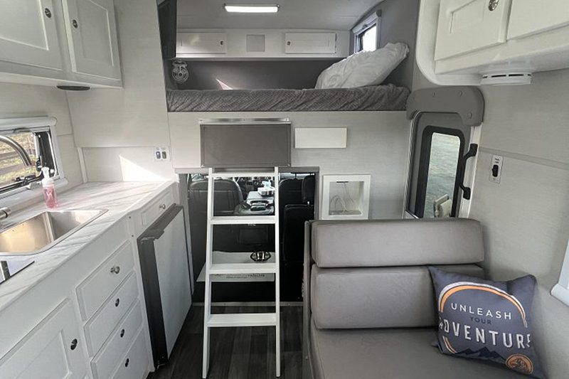 Living quarters inside the Tiger Adventure Vehicles 2024 Panthera off-road camper pickup truck.