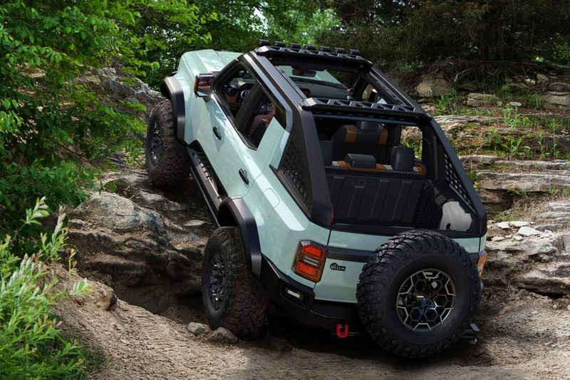 Toyota Land Cruiser ROX concept climbing a steep incline on a rocky trail.