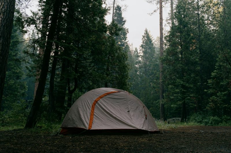Tent camping in the rain