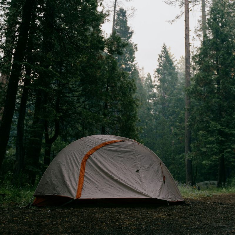 Tent camping in the rain