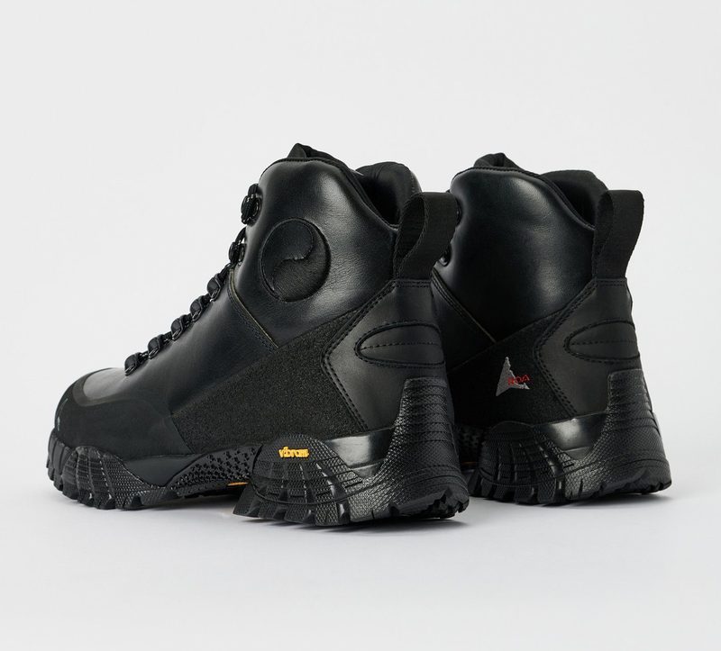 back side of black hiking boots