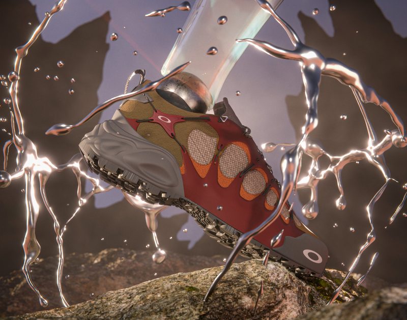 sneaker midair with water splashing around