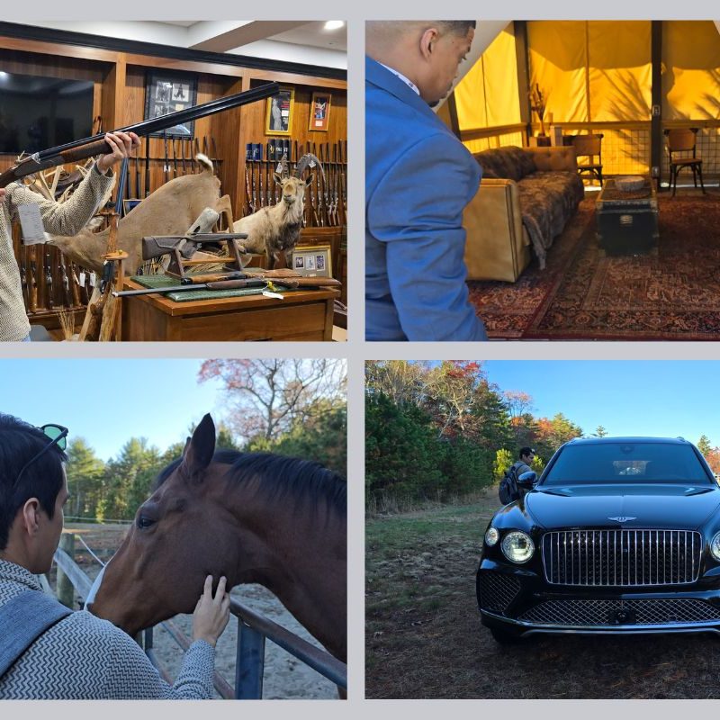 shooting, bentleys, horses, and safari tents onsite