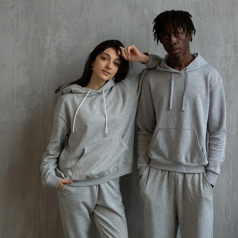 Athleisure sets on man and woman