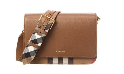 The Burberry Mackford Check Canvas and Leather Shoulder Bag on a white background.