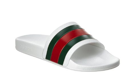 The Gucci Web Rubber Slide Sandal on a white background.