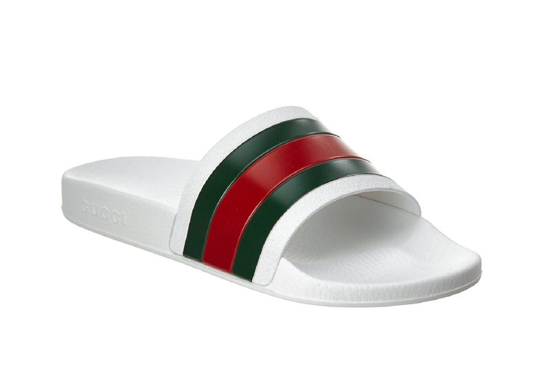 The Gucci Web Rubber Slide Sandal on a white background.
