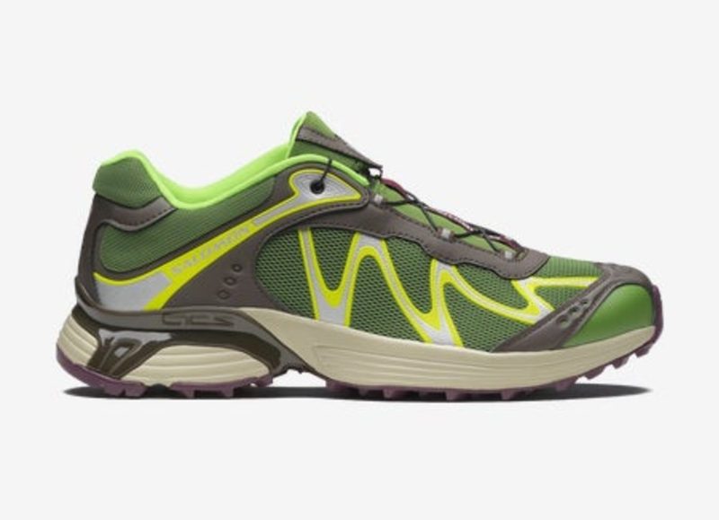 side profile of green and yellow sneakers