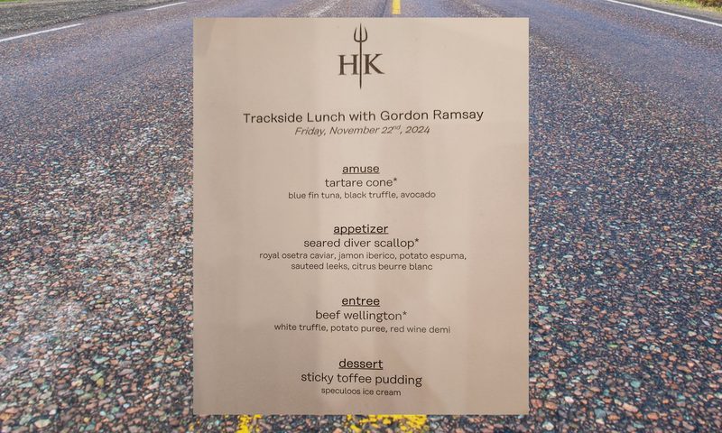 Menu for Gordon Ramsay Trackside Lunch overlaid on a street centerline.