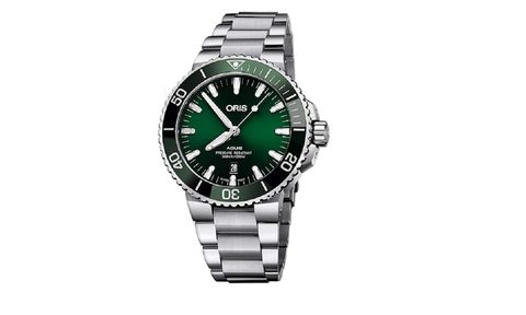 The Oris Aquis watch on a white background.