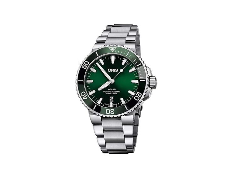 The Oris Aquis watch on a white background.